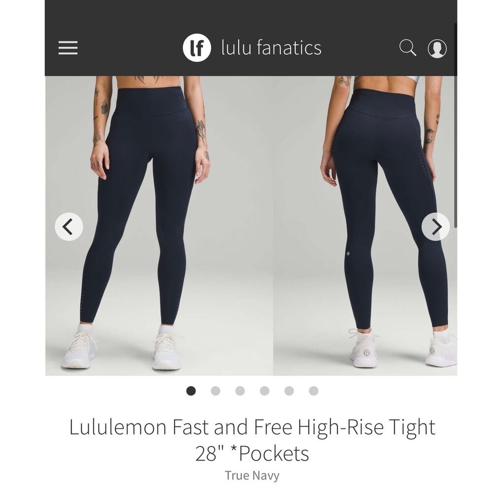 Lululemon Fast and Free High-Rise Tight 28" *Pockets True Navy sz 8 reflective